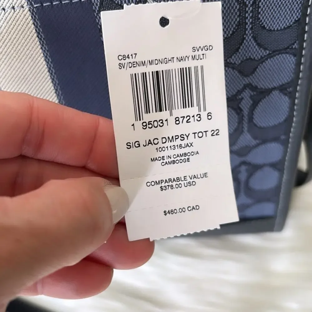 NWT Coach Dempsey Tote Bag 22 In Signature Jacquard With Stripe And Coach Patch - Picture 13 of 13